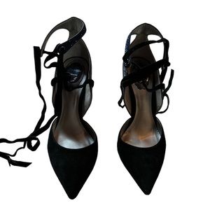 Rene Caovilla Rhinestone Lace up Pumps